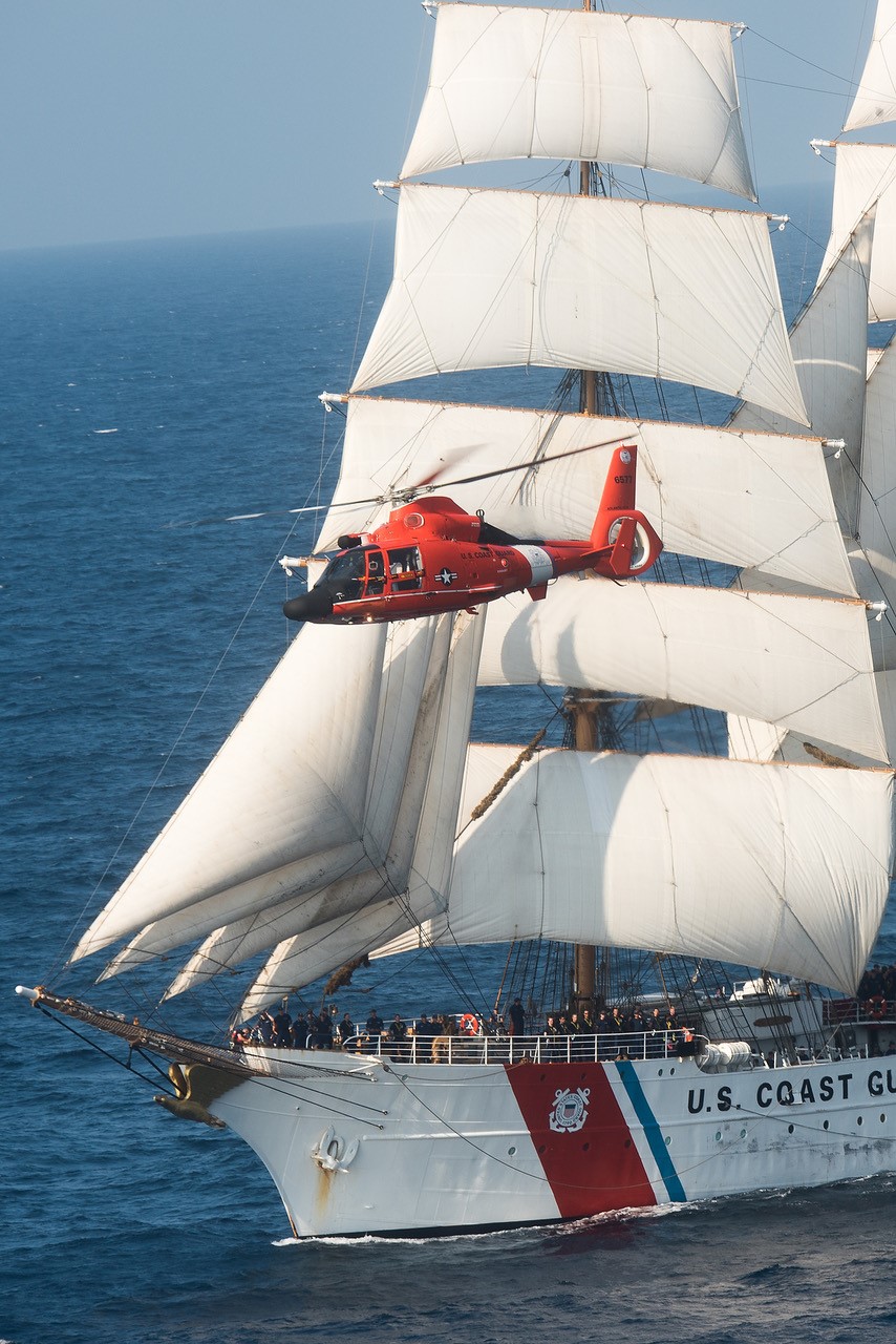 USCG Eagle and Helicopter